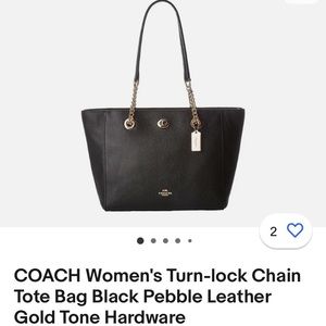 Coach 57107 Turnlock Gold Chain Tote 27 In Pebble Leather Black Bag